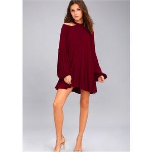 Free People Womens Drift Away Cold Shoulder‎ Tunic Top S Burgundy Whimsigoth